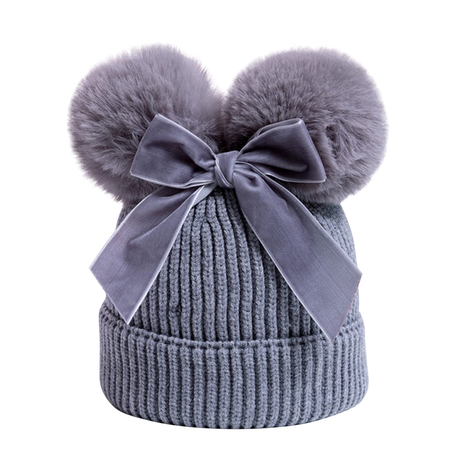Libertepe Baby Boys Girls Winter Warm Pom Pom Beanie Caps Soft Knitted Hat with Bowknot Decoration