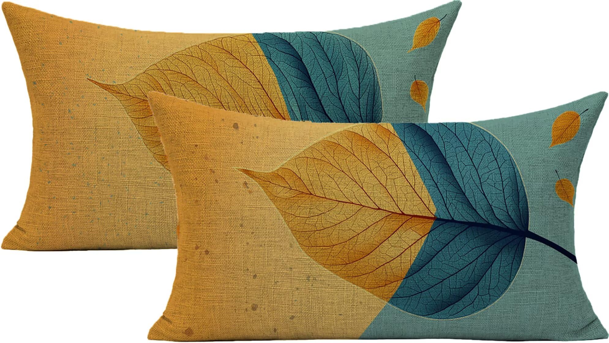 Housse de coussin extérieur imperméable 50x90cm jaune avec imprimé double face durable
