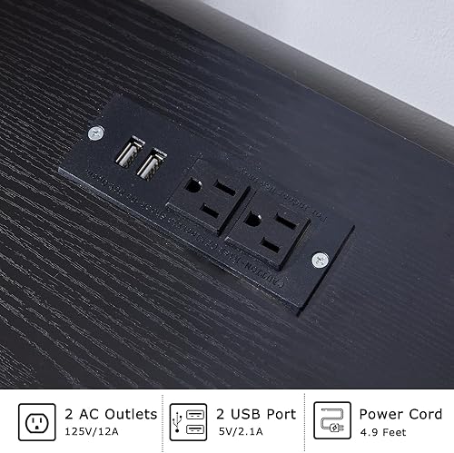 Miniatura 4 de Mesa auxiliar grande de granja con estación de carga y puerta de granero de malla, mesita de noche rústica de madera negra con estante de