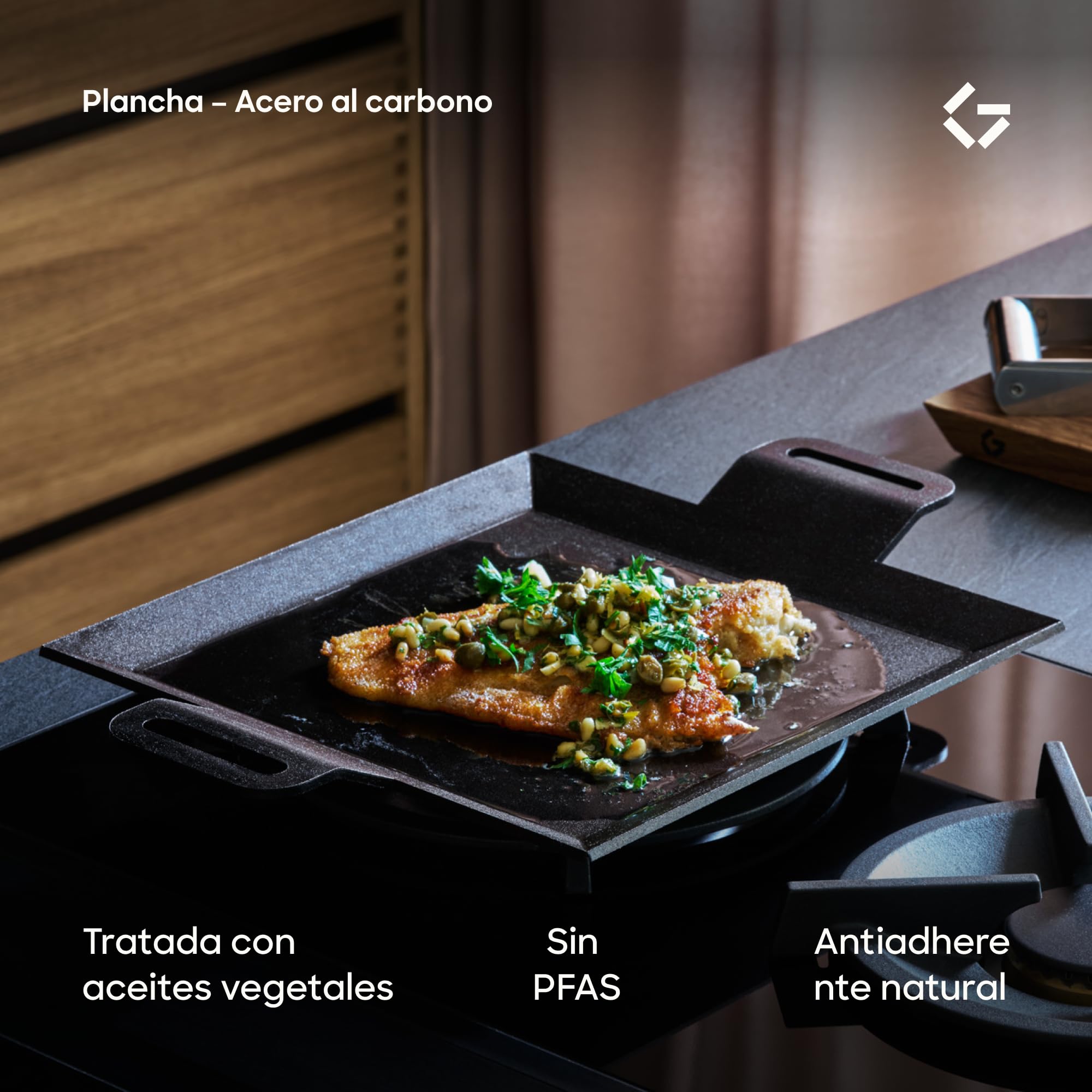 Gastrotools Plancha de Asar Sueca de Acero al Carbono 39x27cm – Antiadherente Natural, Sin PFAS – Interior y Exterior – Apta para Fuego, Horno, Inducción y Gas – Hasta 650°C (Small (39cm x 27cm))