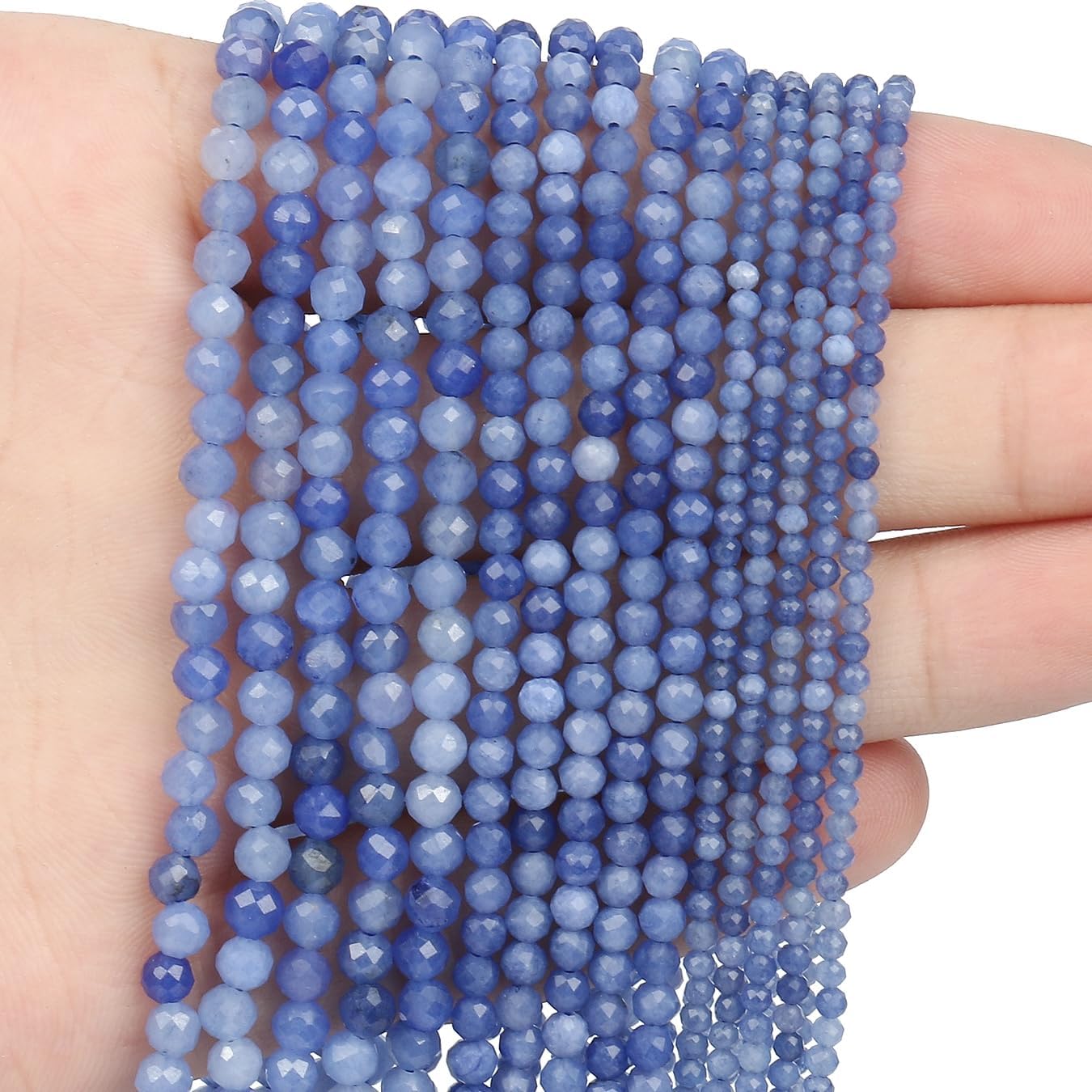 3mm 120pcs Natural Blue Aventurine Stone Beads, Songxi Small Faceted Round Loose Gemstone for Jewelry Making, DIY Art and Craft, Bracelet Necklace (1 Strand)