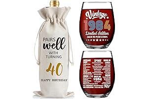 Nostalgic Vintage 1984 Wine Glass and Bag for 40th Birthdays