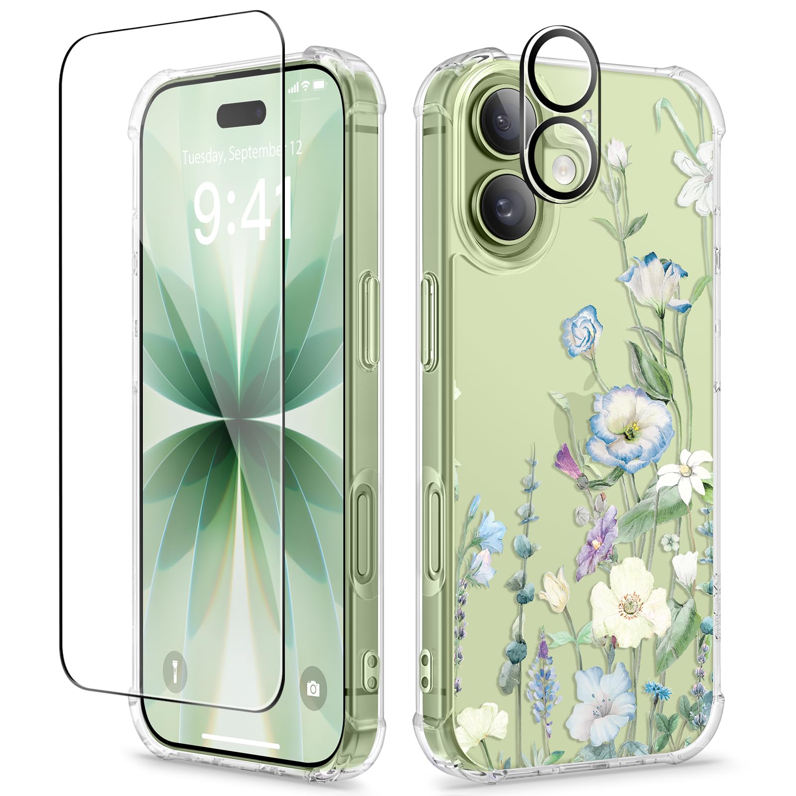 GVIEWIN für iPhone 17 Hülle 6,3" mit Display&Kameraschutz Blume Klar TPU | Stoßfest,Militärschutz,Kratzfest,Nie Vergilbung,Dünn,Schutzhülle Handyhülle Frauen,Aquilegia/Weiß