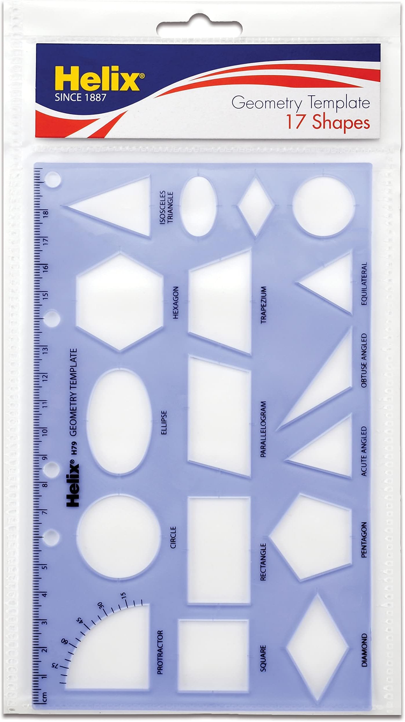 Maped Helix USA - Geometry Shapes Drawing Template - 17 Shapes - Educational Tool - Enhances Precision - Ideal for Drafting & Design - 20cm Ruler