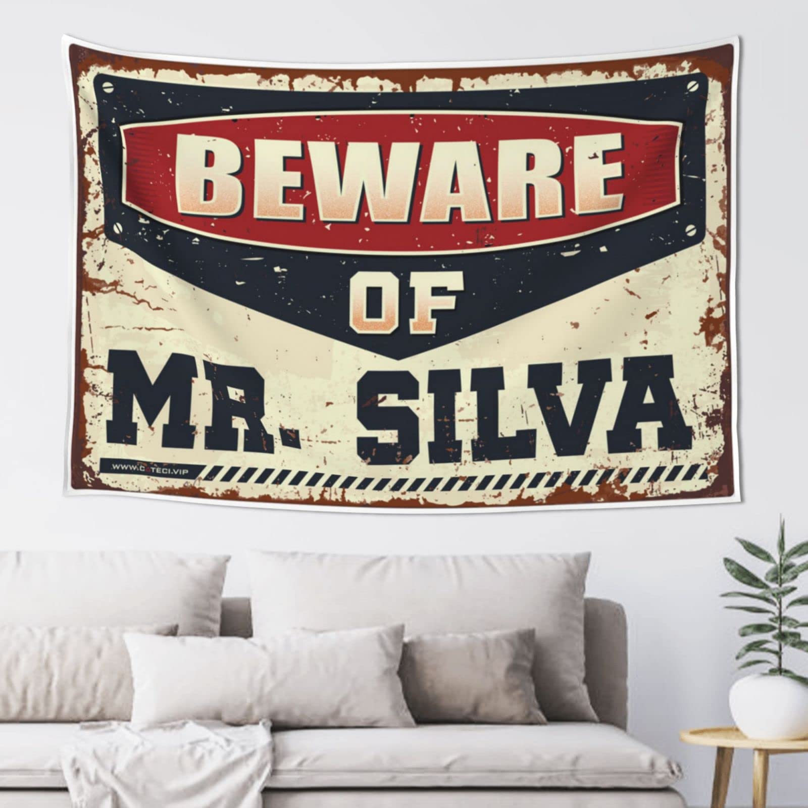 PRAVOXI Funny Sogns Beware Of Mr. Silva Tapestry Tapestries Funny Bar Decor(75X100CM)