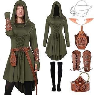 Medieval Forest Elf Costume Ren Faire Renaissance Fairy Hooded Dress Apocalypse Dune Huntress Warrior Knight Outfit