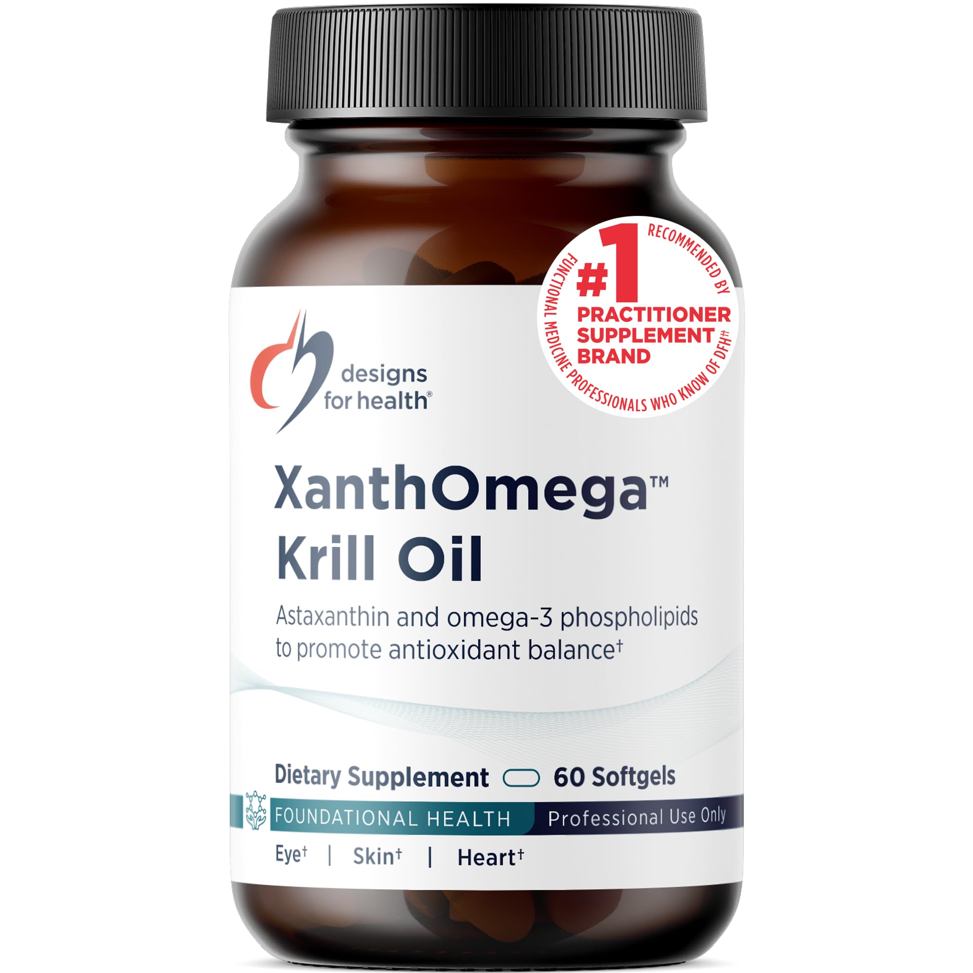 Designs for Health XanthOmega, Krill Oil, 12 mg Astaxanthin, 60 Softgels 60 Count (Pack of 1)