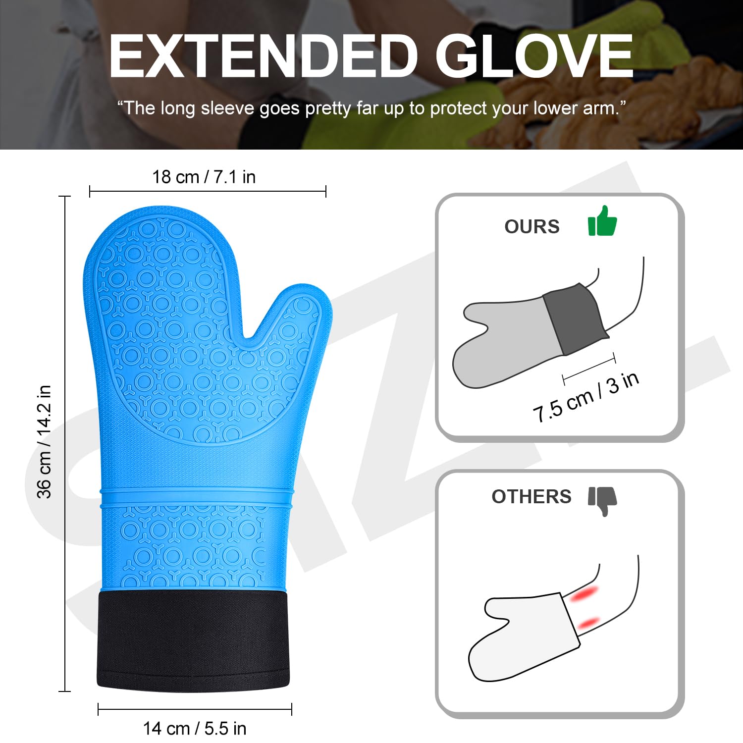 Guanti Cucina Calore Guanti Forno Corti In Silicone - Resistenza 260°C, Antiscivolo, Rosso Guanti Cottura 260°C - Foto 3