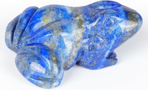 SMQ Rana de cristal de 2 pulgadas, figura de lapislázuli natural, estatua tallada a mano, animal de piedra curativa con caja de regalo