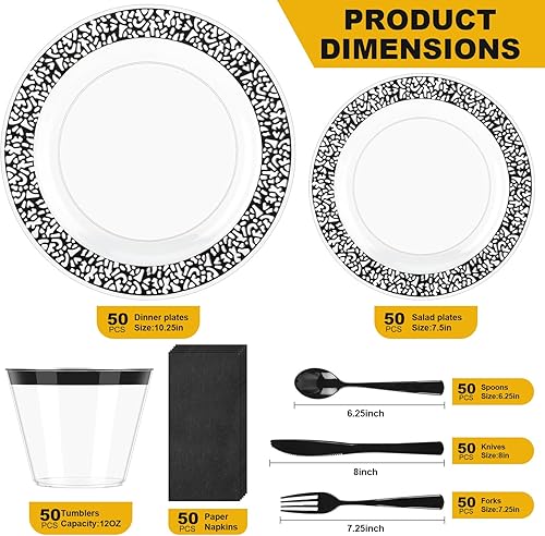 Miniatura 2 de Juego de 350 platos de plástico para boda, graduación, cumpleaños, día de la madre, enfermeras, fiesta, con servilletas, 50 patés, 50 platos de