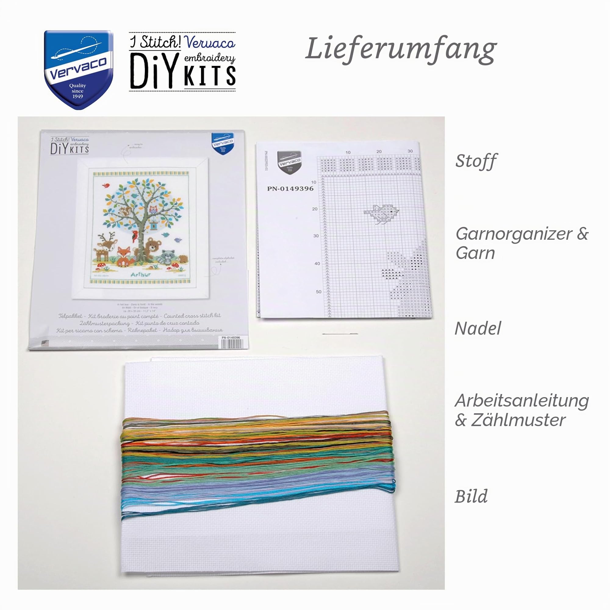 VERVACO Gezählter Kreuzstich Stickpackungen Stickset Baby Geburt Im Wald Wanddekoration Handarbeit Set für Erwachsene Kreatives Handwerk ca. 28 x 35 cm Geburt Geschenk Hausdeko