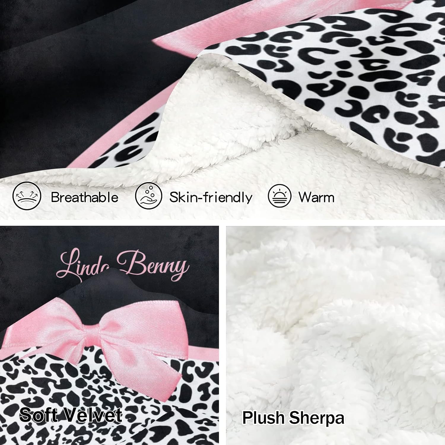 Leopard Print Pink Bow Personalized Baby Blanket for Girl Boy Soft Warm Newborn Throw Naps Swaddle Custom Blanket 30X40 in