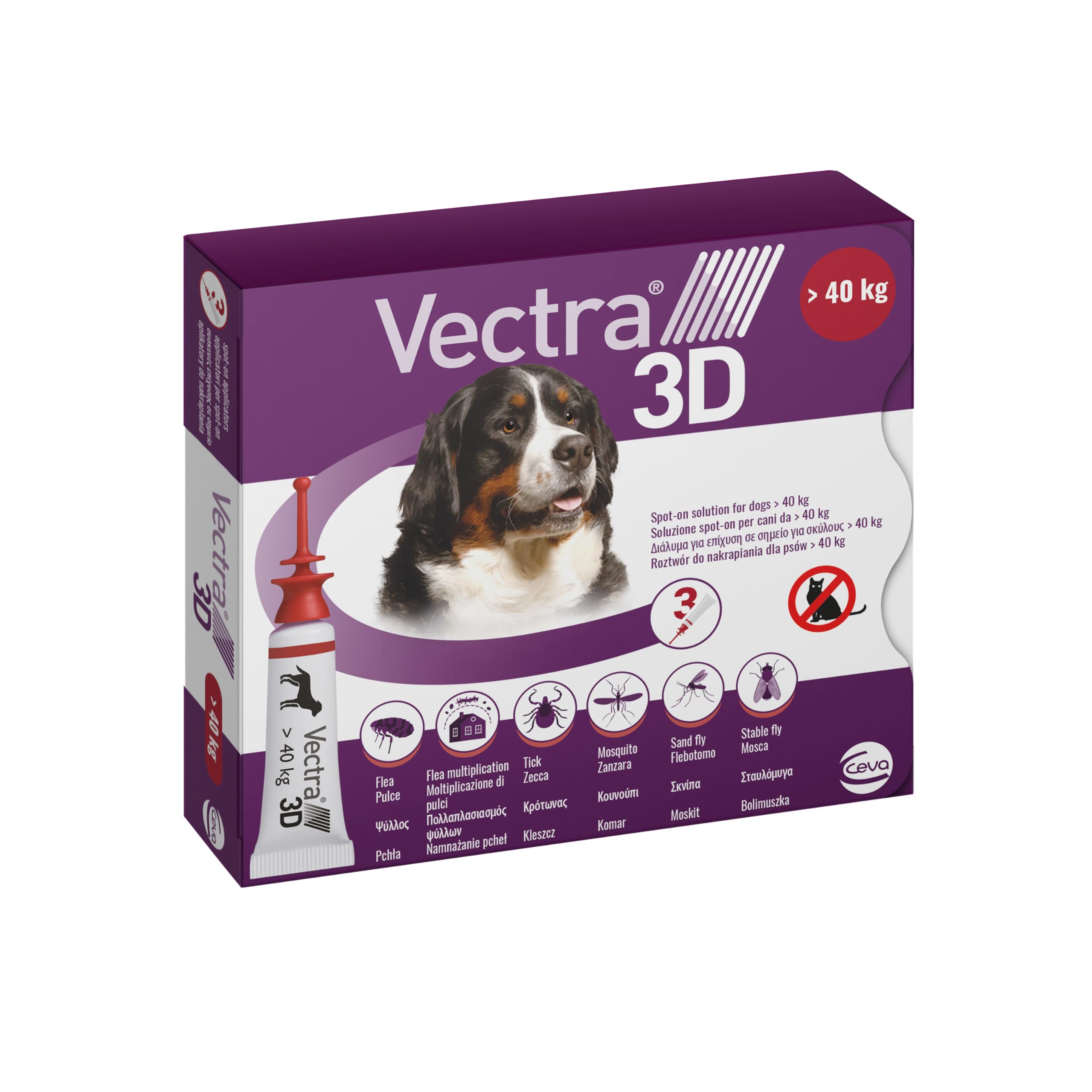 VECTRA 3D Antiparassitario per Cane 3 Pipette Antipulci Antizecche e Antizanzare per cani XL oltre i 40 kg Protegge da Pulci Zecche Flebotomi e Mosche