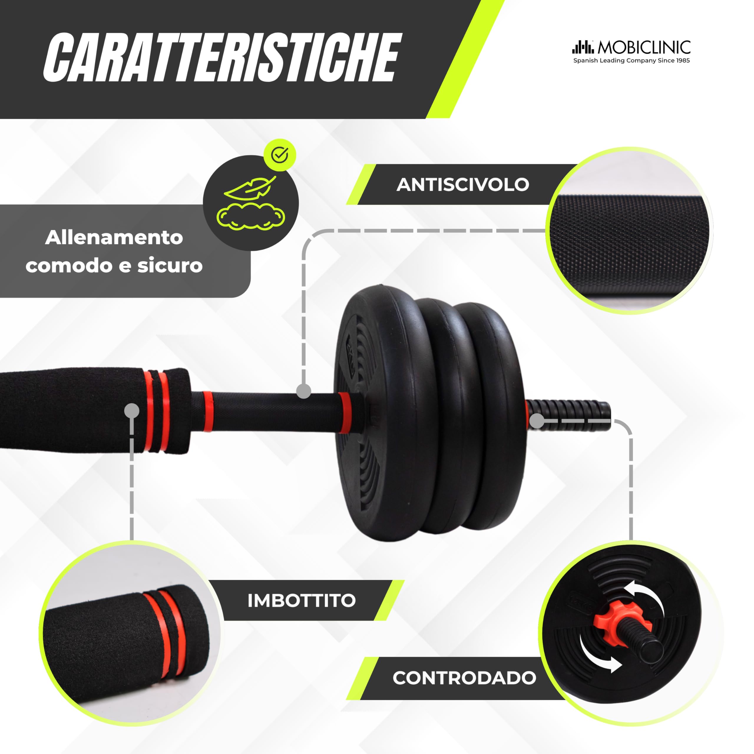 Mobiclinic®, Manubri Regolabili 20 kg, 4 in 1, Set di Pesi, Manubri, Kettlebell e Supporto per Flessioni, Barra di Collegamento, Impugnatura Antiscivolo, Mobimax, Palestra Domestica, Fitness