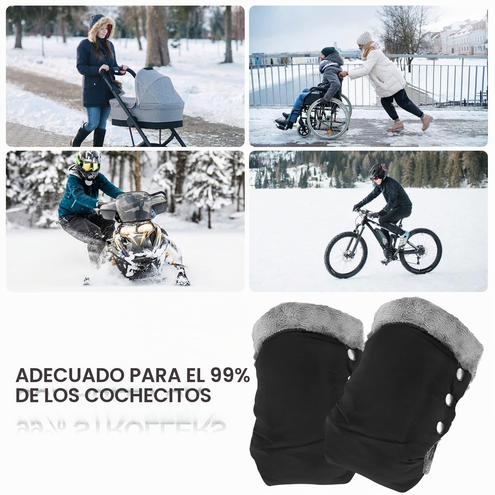 Guantes de Cochecito, Guantes Calientes para Cochecito Impermeables Extra Gruesos Para Todos los Cochecitos - Negro