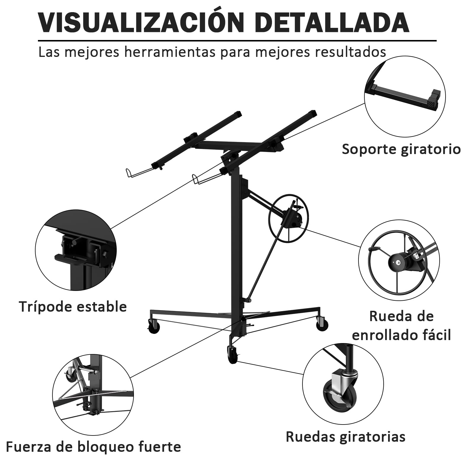 STANEW Leve Gipsplatte, faltbar, für Gipsplatten, Plattenheber, XXL, Traglast 68 kg, Höhe 140 – 325 cm, 3 Räder mit Parkbremsen