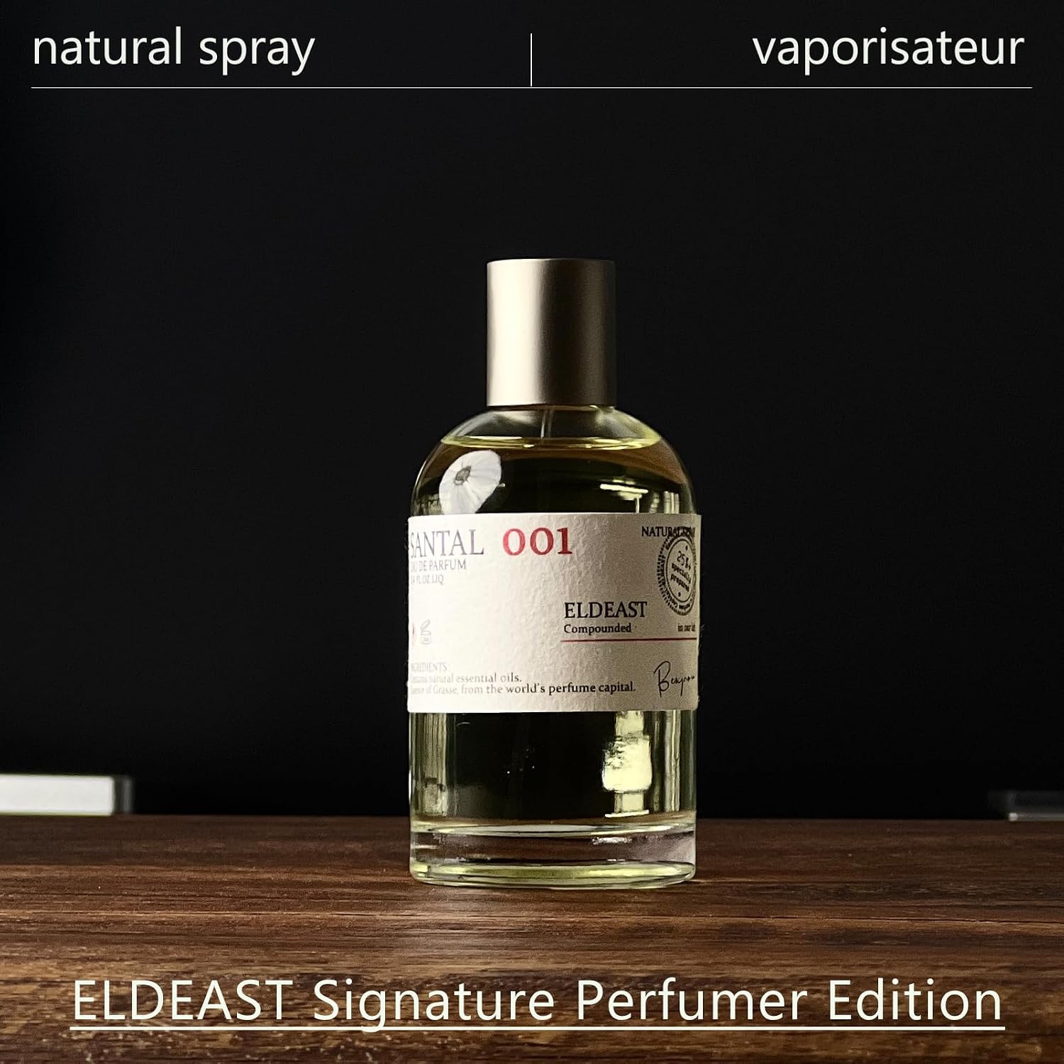 SANTAL 001 Unisex Luxury Spray Perfume for Men/Women, Long Lasting Rich Woody Fragrance, Woody Sandalwood Leather Scent, Clean Vegan Cruelty-Free Eau De Parfum (EDP) 3.4oz 100ml