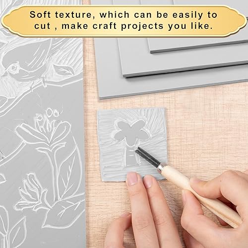 Miniatura 5 de 4 bloques de linóleo para grabado, herramientas de tallado de linóleo de 8 x 10 pulgadas, bloques de tallado de goma para grabar, proyectos de arte