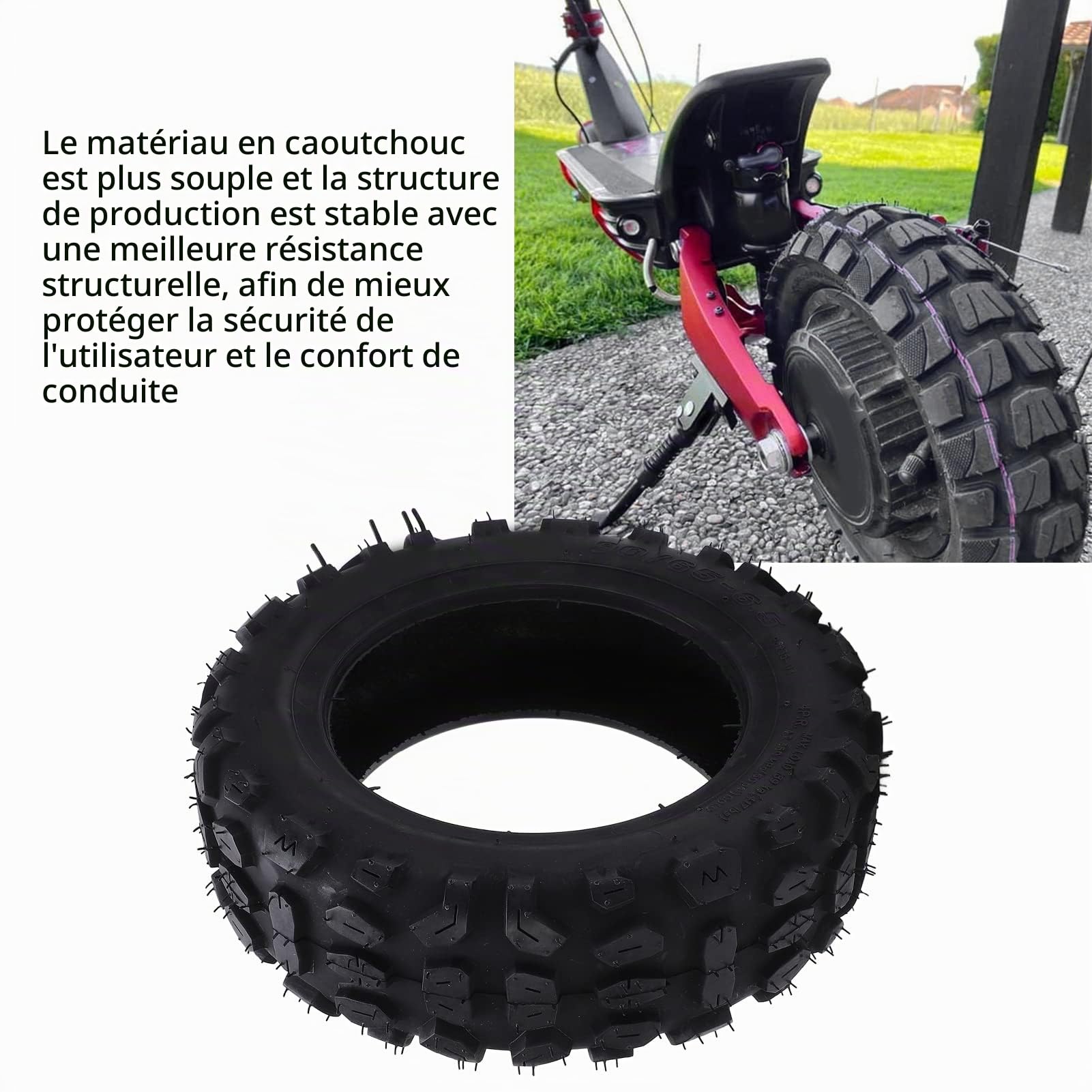 Pneu Scooter Électrique 10 Pouces, Sans Chambre Pneumatique, Roue Arrière 90/65 6.5, Adhérence Exceptionnelle, Performance Tout-Terrain pour City, Loisirs, Transport, et Campagne