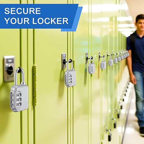 Miniatura 4 de Paquete de 16 candados de combinación de 3 dígitos, candado impermeable para exteriores, cerraduras de equipaje reiniciables para equipaje,