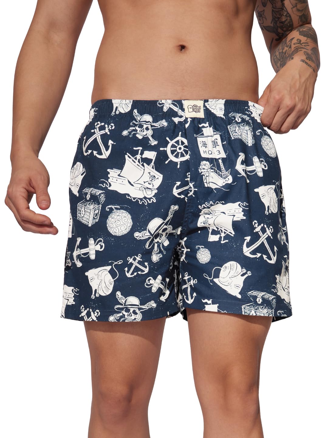 The Souled StoreOfficial One Piece: Pirate Prints Men and Boys Pull On Blue All Over Printed Cotton Boxer Shorts