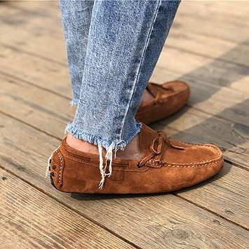 Men's Soft Suede Driving Loafers Shoes Handmade Moccasin Slippers Business Shoes Leather Loafers Casual Shoes for Men Slip On Boat Shoes