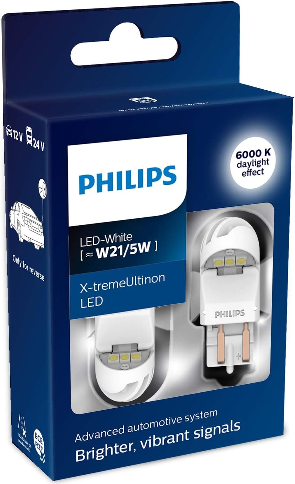 Philips 11066XUWX2 LED car signaling Bulb (W21/5W White), Set of 2