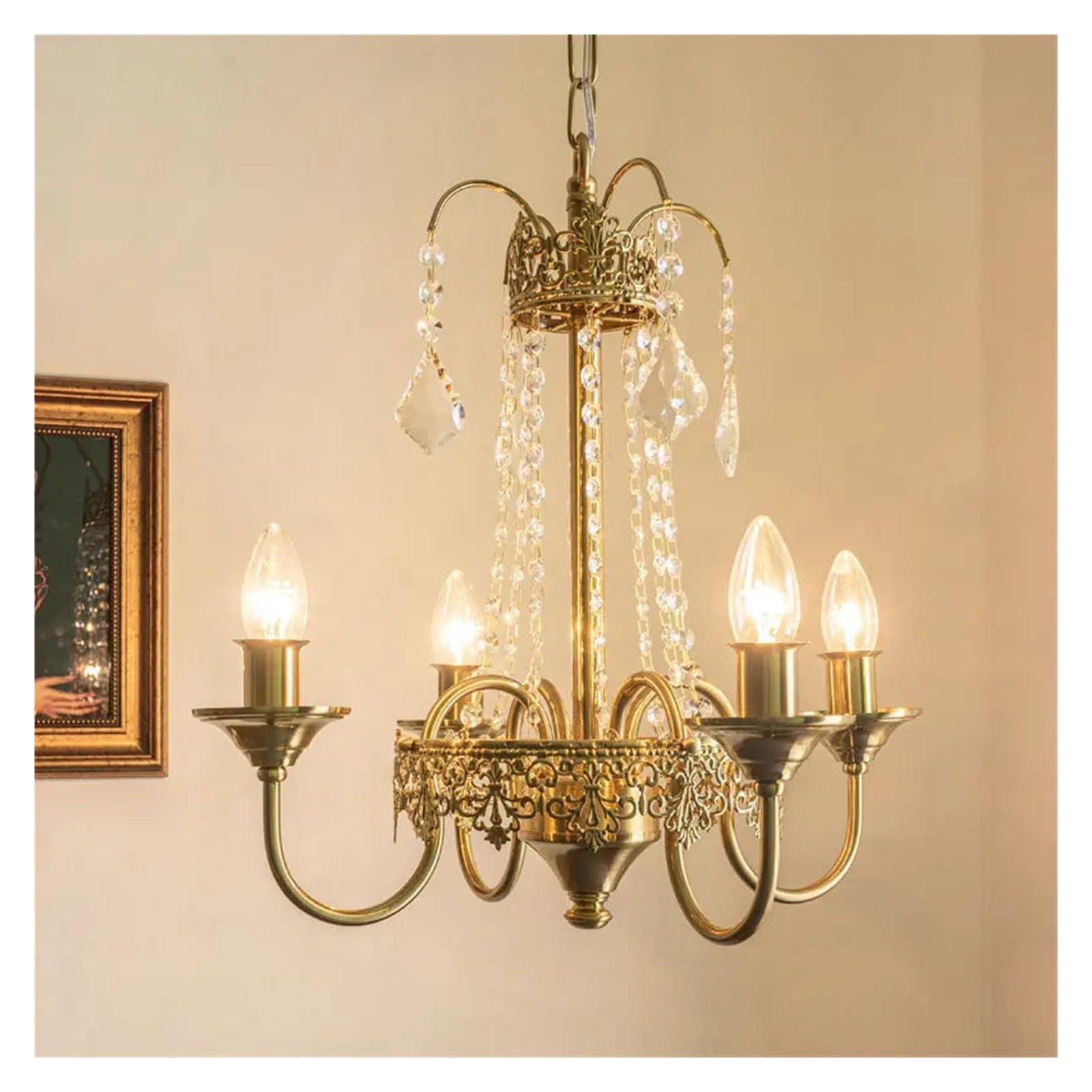 MESOVFCA American Luxury Retro Court Crown Candle Crystal Chandelier for Living Room Dining Room,Warm Atmosphere