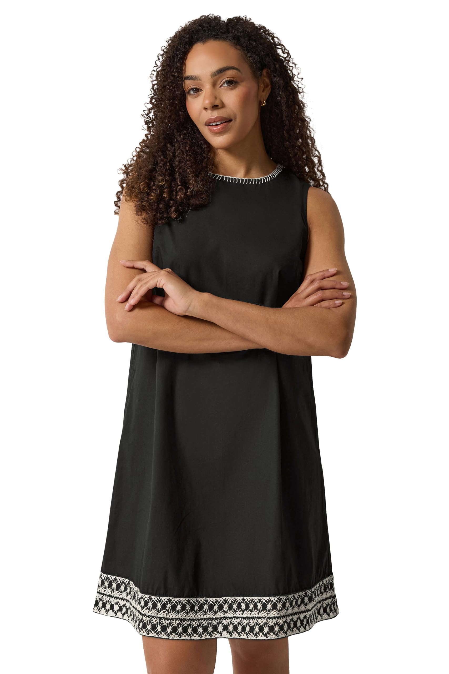 M&Co Contrast Trim Cotton Shift Dress - Women's Black