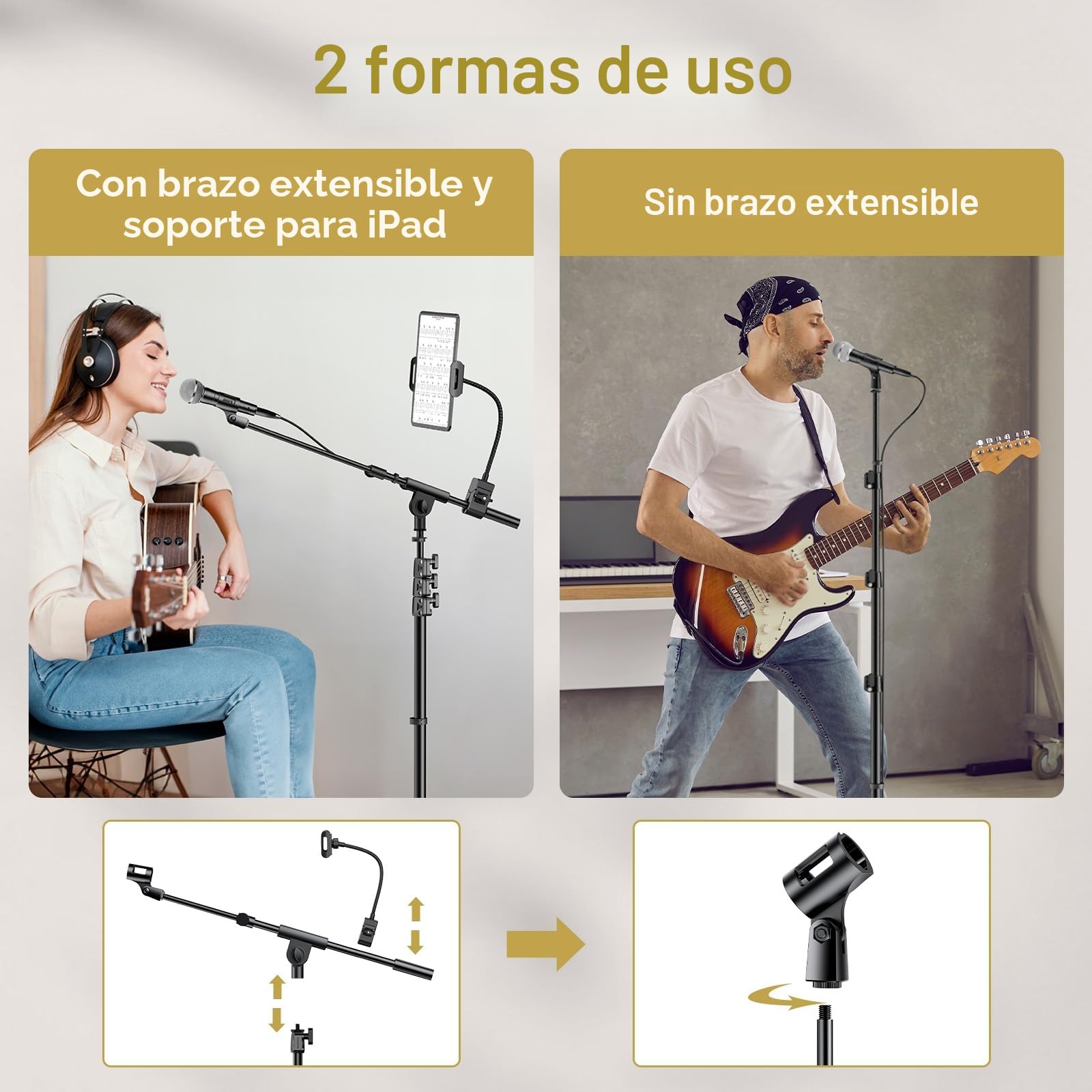 TONOR Soporte de Micrófono con Soporte para Tableta y Móvil, Trípode Suelo con Altura y ángulo Ajustables, Soporte Resistente para Conciertos Videoconferencias Escenarios con Bolsa de Transporte, T35