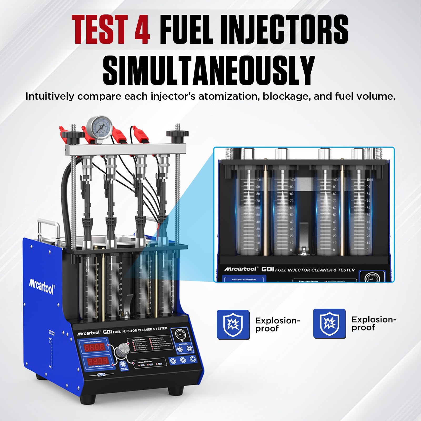GDI - Prueba de inyectores con calefacción a 45 °C, limpiador ultrasónico para inyectores de gasolina PIEZO GDI EFI FSI, prueba de estanqueidad, reduce el consumo de combustible
