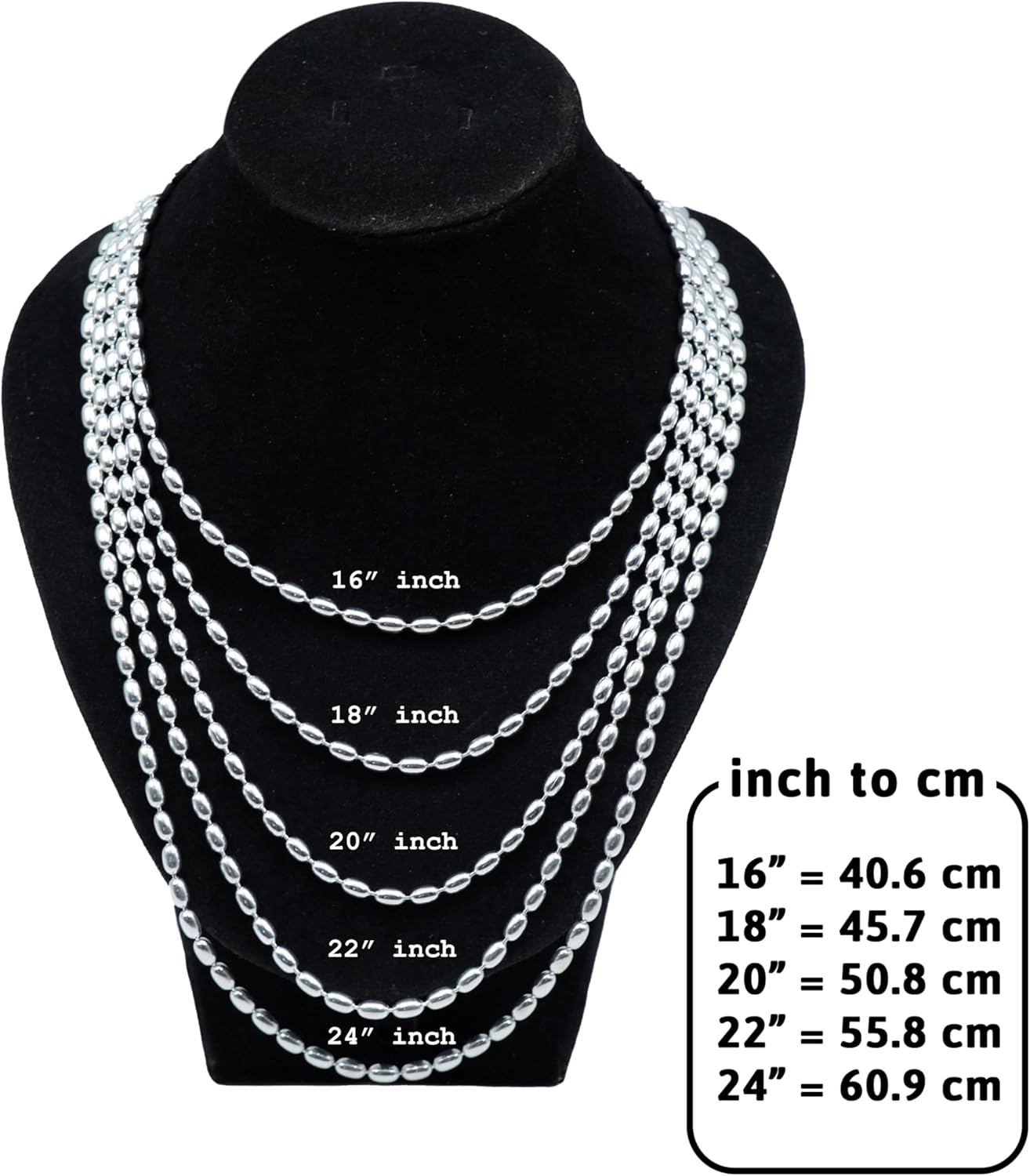 Sterling Silver Charleston Rice Bead Sturdy Necklace Chain 4 x 5mm Beads 400ga with Lobster Clasp