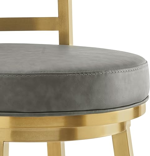 Miniatura 116 de Armen Living Madrid - Taburete giratorio de 30 pulgadas de altura de barra de cuero sintético gris moderno y acero inoxidable cepillado para Gris y