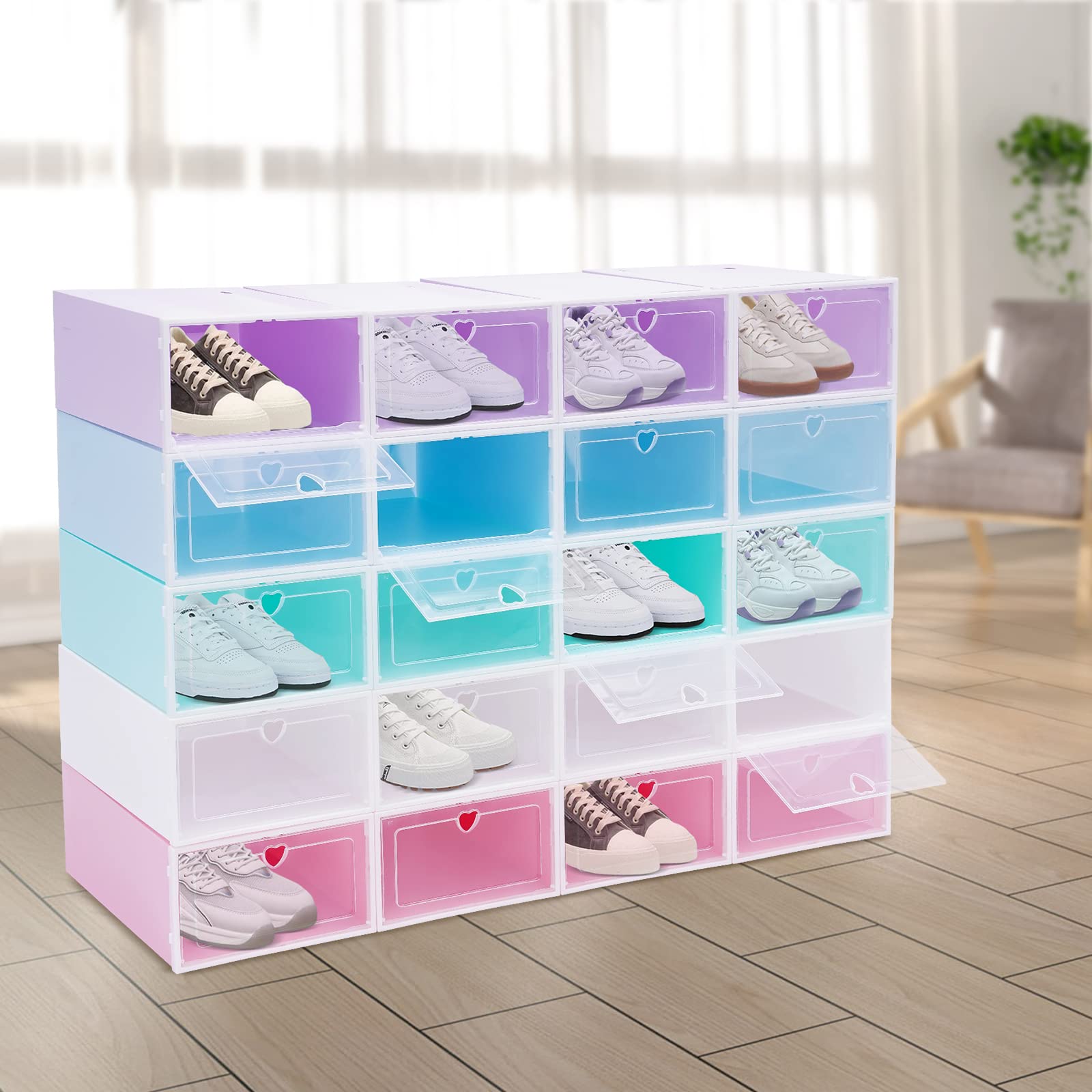 20 scatole per scarpe con coperchio ribaltabile, scatole per scarpe colorate impilabili, 5 colori, scatole per scarpe, adatte per riporre scarpe, piccoli set di attrezzi, riviste, vestiti, documenti