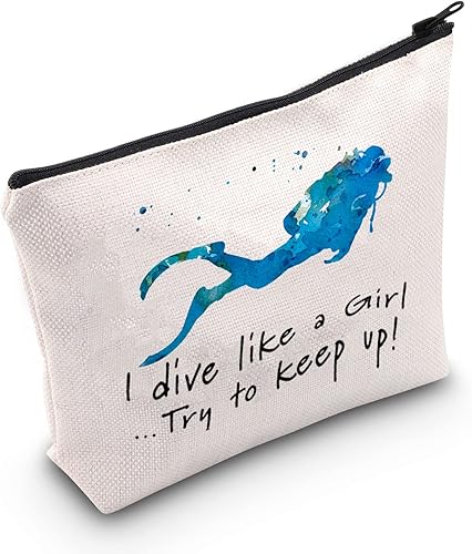 POFULL Regalo para niña de buceo I Dive Like A Girl Try To Keep Up Cosmetic Bag Buceo amante regalo, Buceo como una bolsa de niña