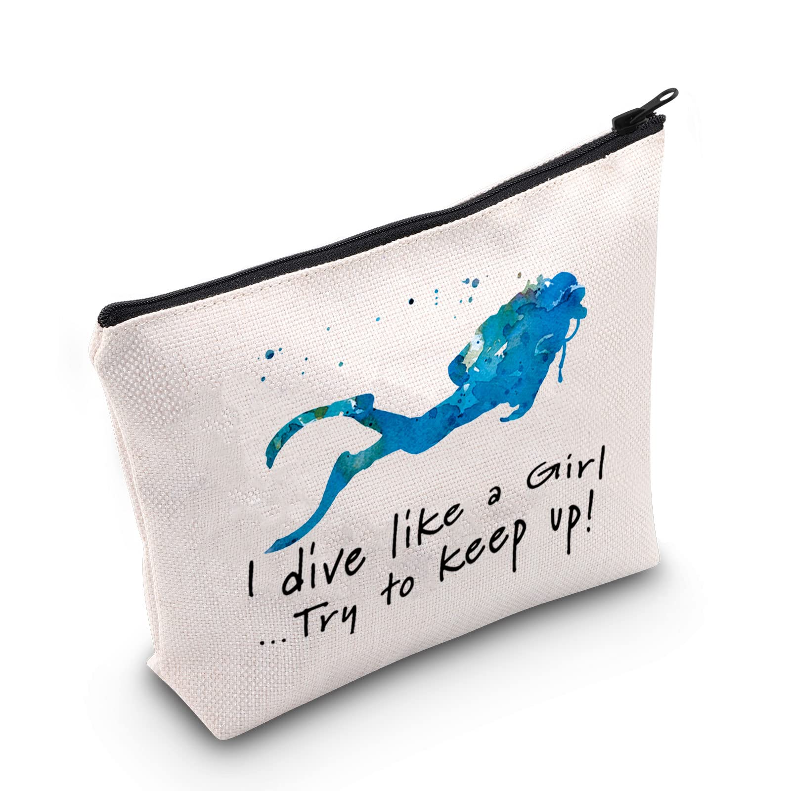 POFULL Scuba Diving Girl Gift I Dive Like A Girl Try To Keep Up Cosmetic Bag scuba lover Gift (I dive like a Girl bag)