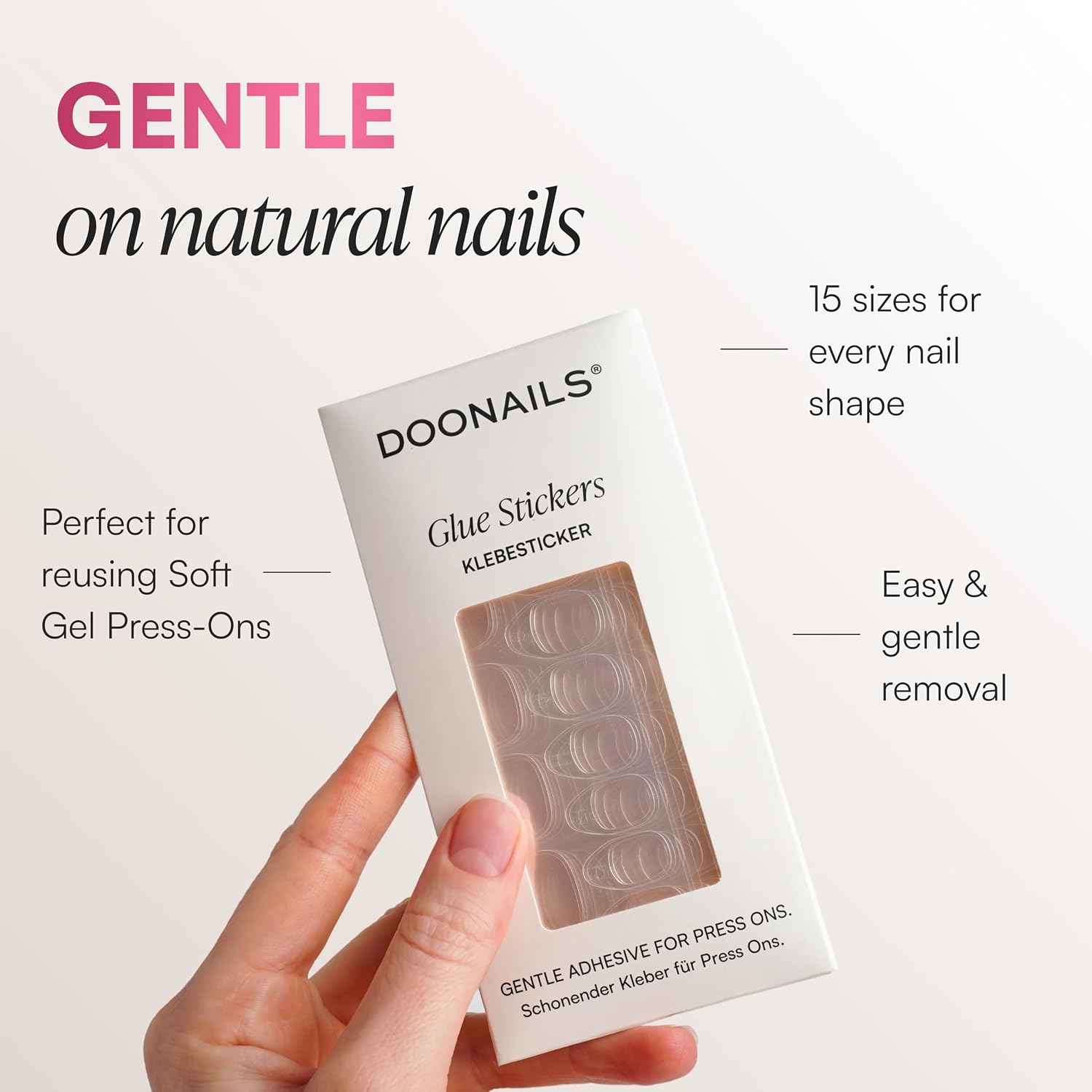DOONAILS Extra Strong Nail Tabs for Press On Nails – Waterproof, Ultra-Thin Adhesive Nail Tabs, Easy & Gentle Alternative to Glue, 180 Count, 15 Sizes