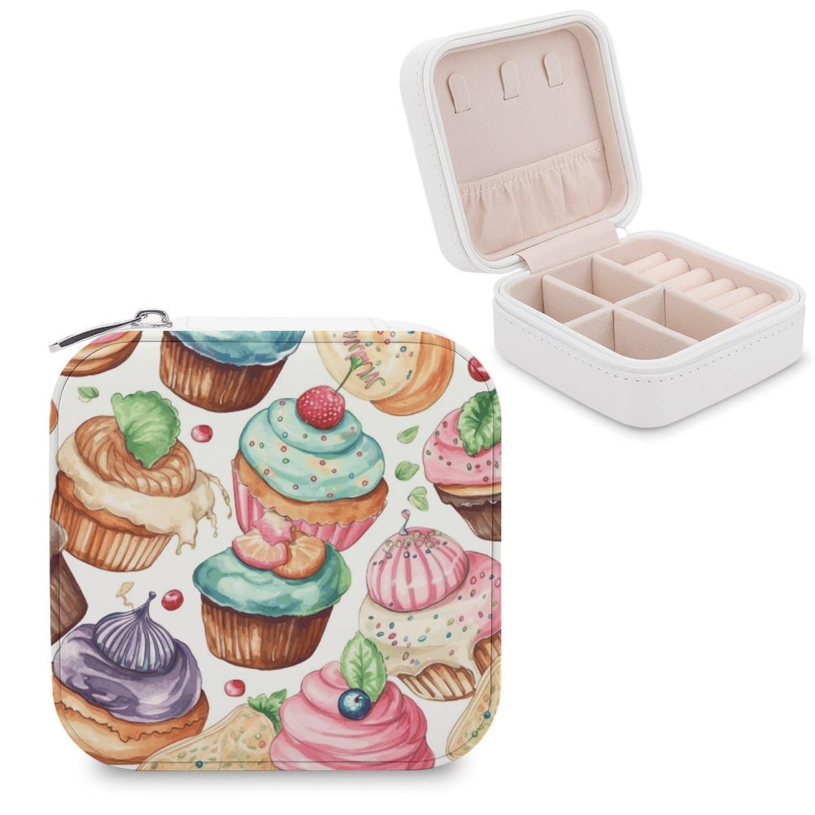 VstaDank Cupcakes Donuts Muffins Sugar Jewelry Box Exquisite Leather Jewelry Organizer Portable Trinket Organizer Fashion Travel Jewelry Case for Rings Earrings Necklaces Unique Gifts for Women