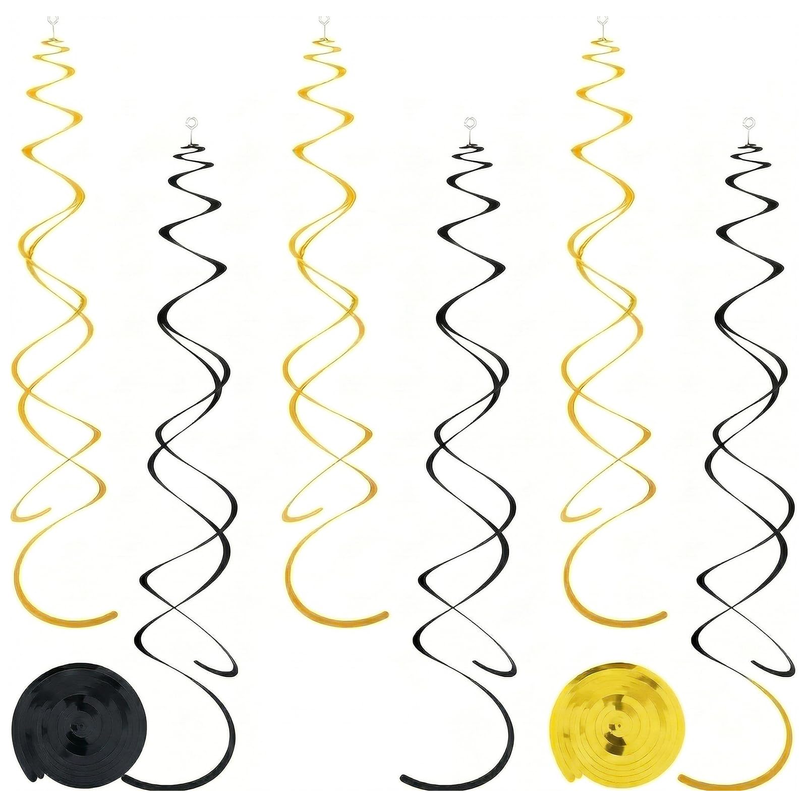 36Pcs Hanging Swirl Party Decoration, Glitter Gold Black Streamers Hanging Decoration with Plastic Hooks, Streamers Decorations for Birthday Party Family Celebration Wedding Christmas (Black and Gold)