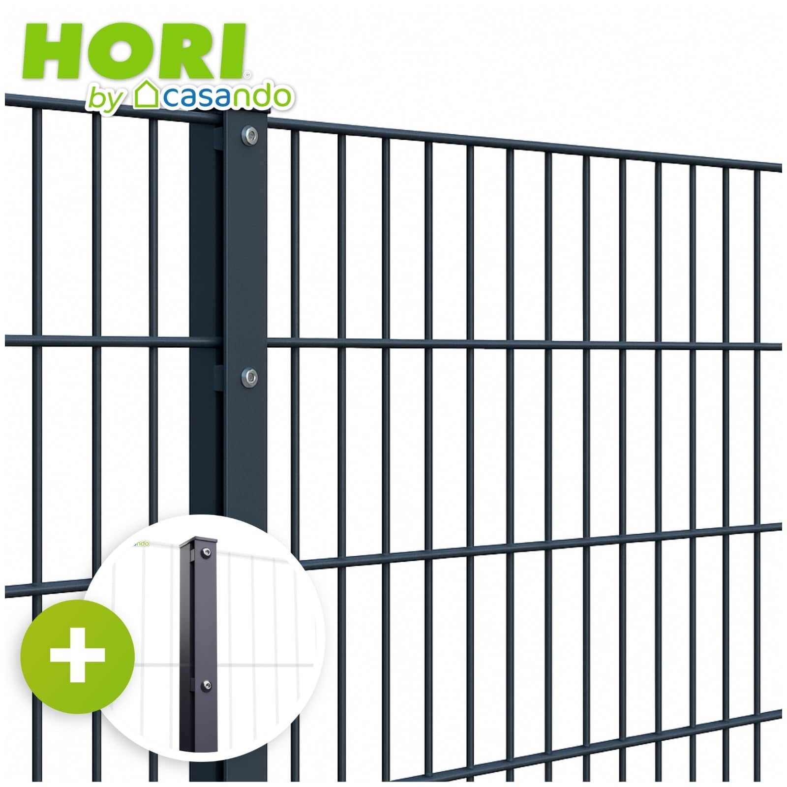 HORI Doppelstabmattenzaun Drahtstärke 8/6/8 mm Komplettset - je Gittermatte 200 cm - wahlweise mit Eckpfosten - verschiedene Längen und Höhen - Farbe Anthrazit Höhe 183 cm - Länge 2.5 m