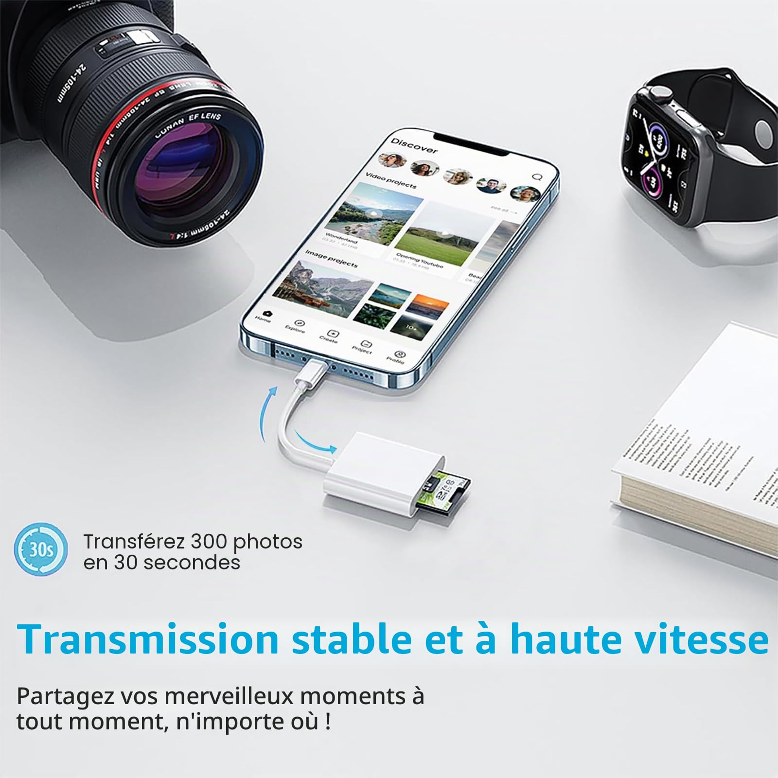 Lecteur de Carte SD pour iPhone iPad, Lightning Adaptateur de Carte SD Double Fente Micro SD/SD
