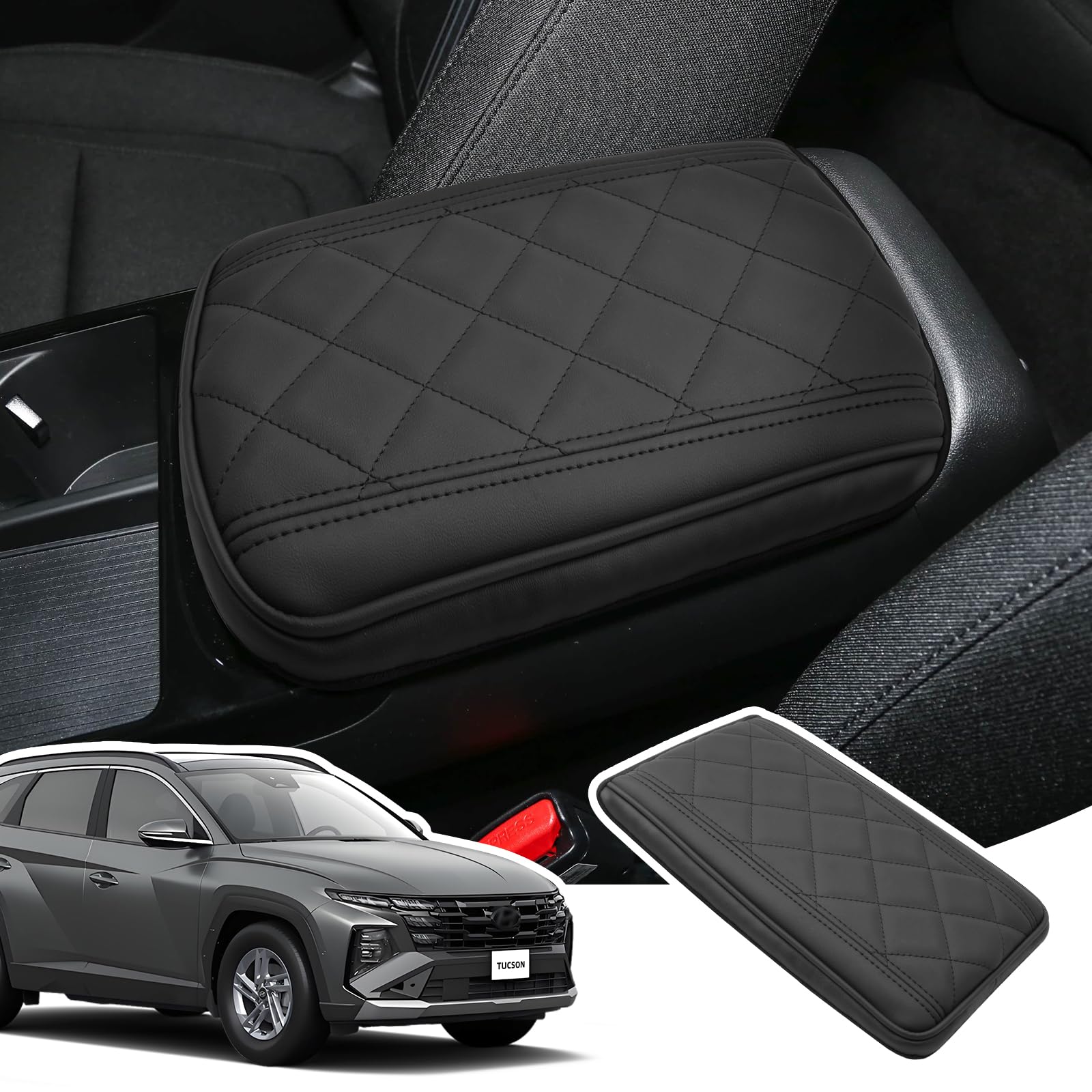 Copribracciolo per Hyundai Tucson NX4 2025 2026 (Elettronico Automatico) Custodia di Protezione del Bracciolo Centrale in Pelle PU Ispessita, Copertura Sollevare Bracciolo di 3CM, Nero