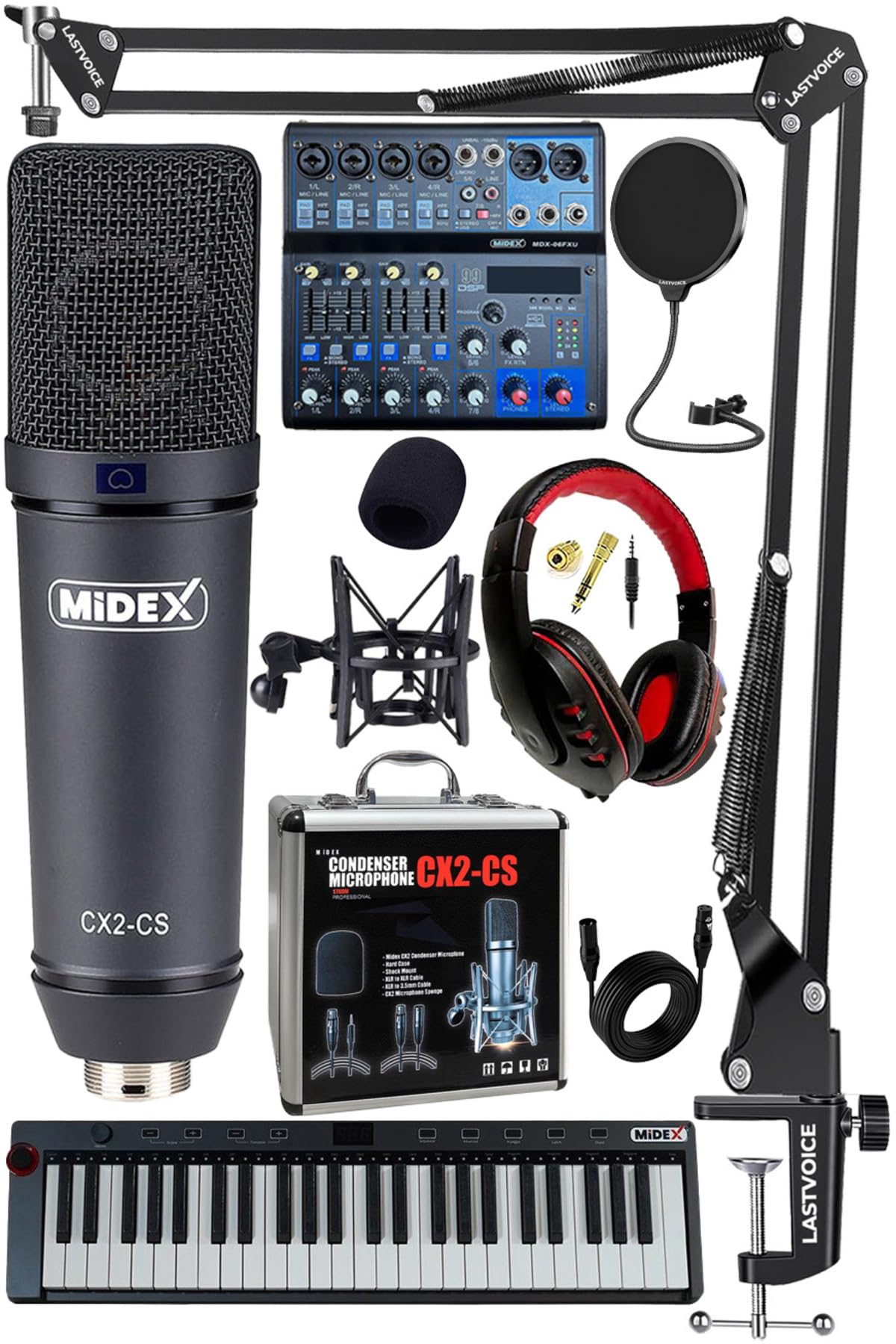 Stüdyo Ekipmanları Midi Live Paket-5 Ses Kartlı Mikser Midi Klavye CX2 Mikrofon Kulaklık