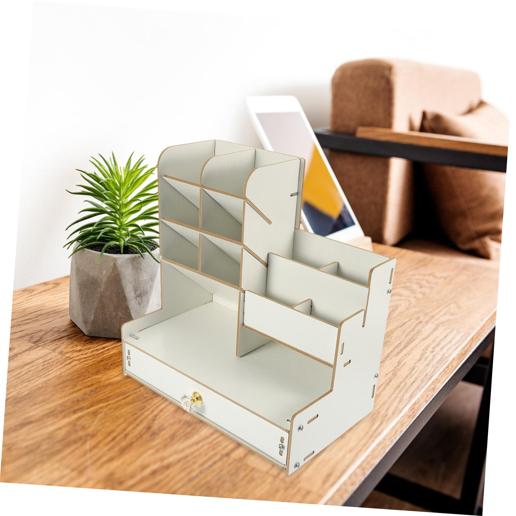 Ipetboom Caja de Almacenamiento para Porta Bolígrafos de Madera Organizador de Escritorio Compartimentos para Guardar Artículos de Papelería la Oficina