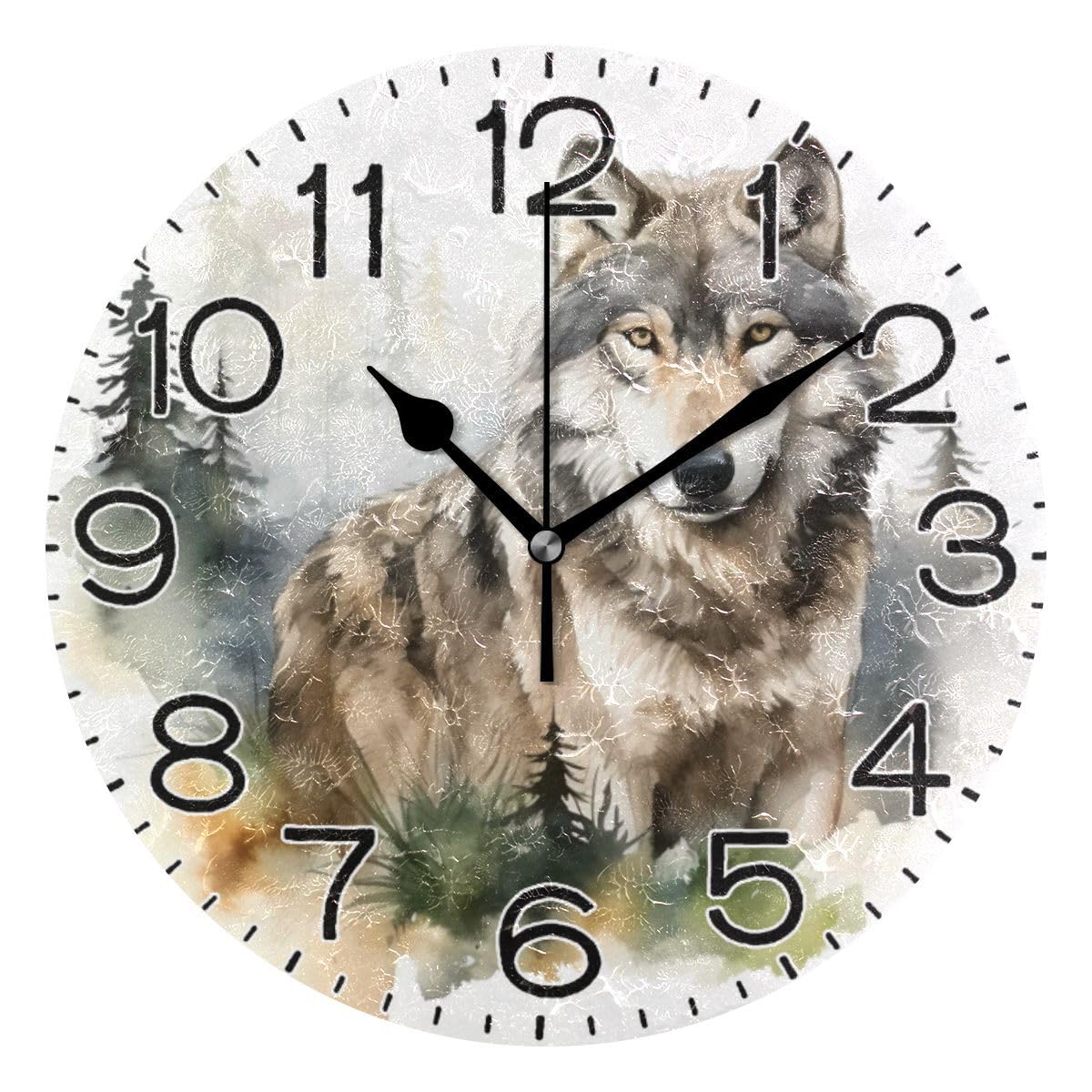 ALAZA Forest Wolf Wall Clock Battery Operated Non Ticking Silent Quartz Analog Rustic Farmhouse Round Clock Retro Decor for Home Kitchen Living Room