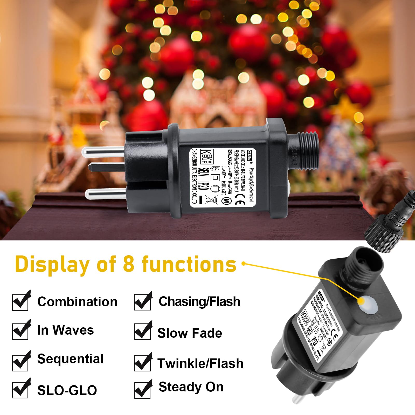 Transformateur LED Pour Éclairage De Noël – IP44, 31V 3.6W, Prise Européenne, Câble 3 M – Alimentation Sécurisée Pour Guirlandes Extérieur/Intérieur