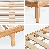 Vista 6 de Marco de cama de madera de goma tamaño Queen con almacenamiento para dormitorio, marco de cama resistente con soporte de listones de madera maciza
