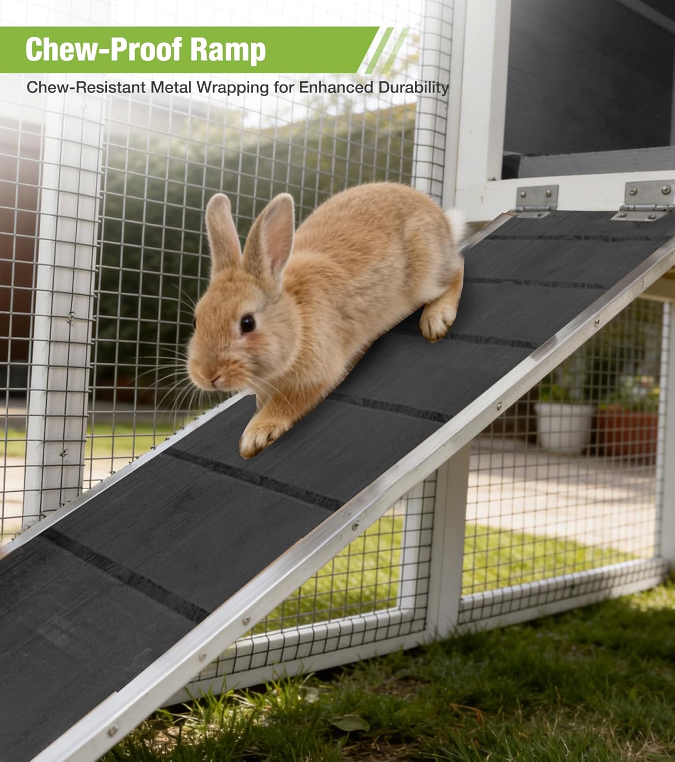 GUTINNEEN Rabbit Hutch Outdoor Rabbit Cage Indoor 51.6" L Waterproof Bunny Cage with Chew-Proof Ramp and Lockable Doors for Indoor Outdoor Use Black and White