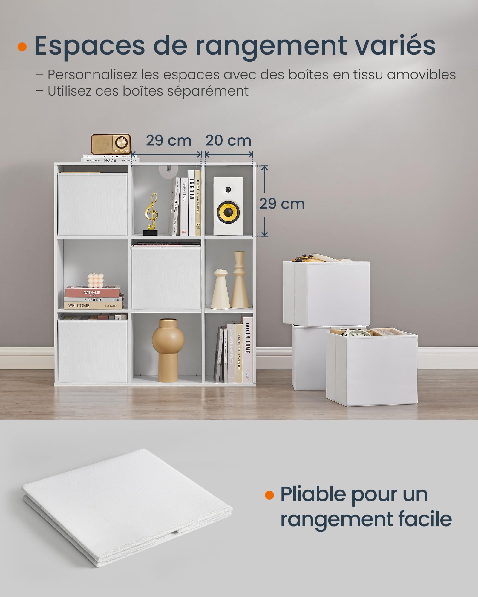 SONGMICS HOME Boekenkast, supersnelle montage zonder gereedschap, gereedschapsloze technologie, rek met 6 vakken, staand rek, 4 stoffen laden, reksysteem, 27 x 83 x 61,6 cm, sneeuwwit LBC196W01