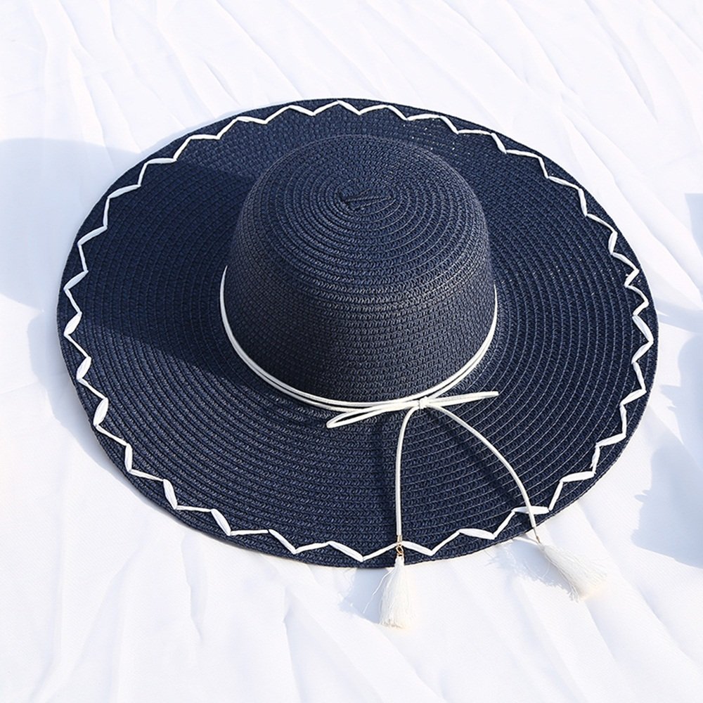 Ms Girl Sombrero de Paja de Ala Grande Plegable Resistente al Desgaste y Ligero Protector Solar Transpirable Bowknot Cúpula Paja Mar Vacaciones Turismo Sombrero de Playa Fresco y Seco (Color : Canglan
